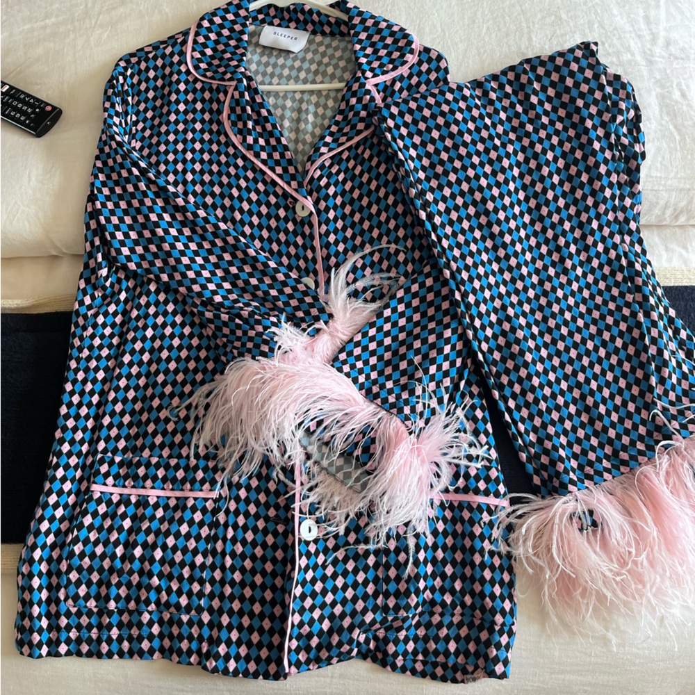 Sleeper Navy Feather-Trimmed Pajama Set